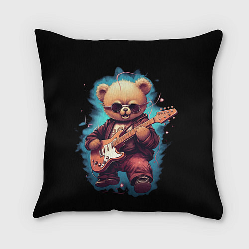 Подушка квадратная Плюшевый медведь музыкант с гитарой / 3D-принт – фото 1