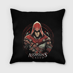 Подушка квадратная Assassins creed в красном капюшоне, цвет: 3D-принт