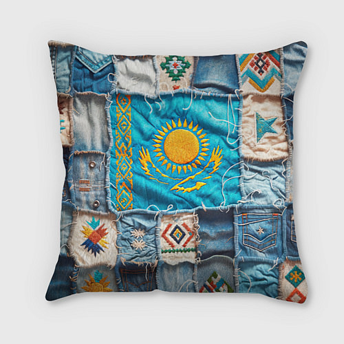 Подушка квадратная Пэчворк джинсы в Казахстане / 3D-принт – фото 1