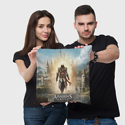 Подушка квадратная Assassins creed на фоне дворца, цвет: 3D-принт — фото 2