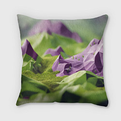 Подушка квадратная Геометрический пейзаж фиолетовый и зеленый, цвет: 3D-принт