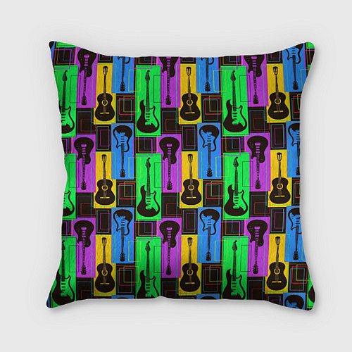 Подушка квадратная Красочные гитары / 3D-принт – фото 1