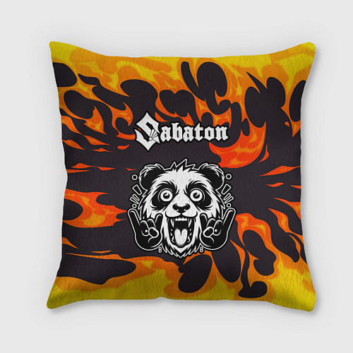 Подушка квадратная Sabaton рок панда и огонь / 3D-принт – фото 1