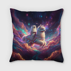 Подушка квадратная Космос и кот едет верхом на альпаке