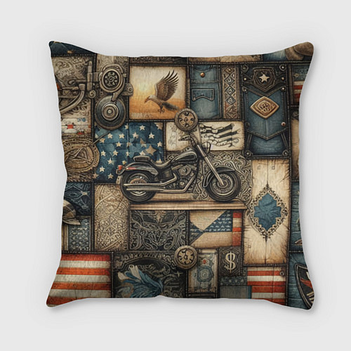 Подушка квадратная Patchwork with a motorcycle - ai art / 3D-принт – фото 1