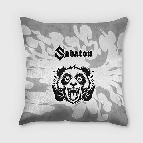 Подушка квадратная Sabaton рок панда на светлом фоне / 3D-принт – фото 1