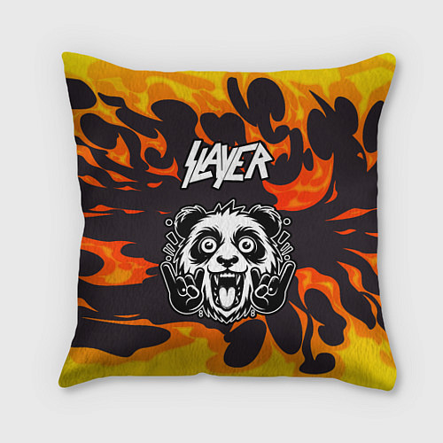 Подушка квадратная Slayer рок панда и огонь / 3D-принт – фото 1