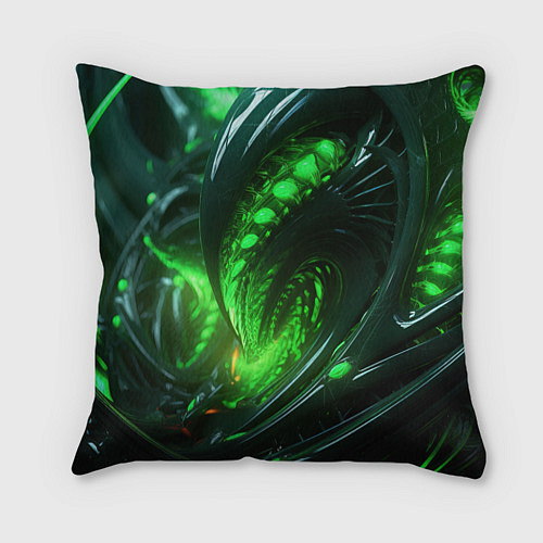 Подушка квадратная Кислотная зеленая яркая неоновая абстракция / 3D-принт – фото 1