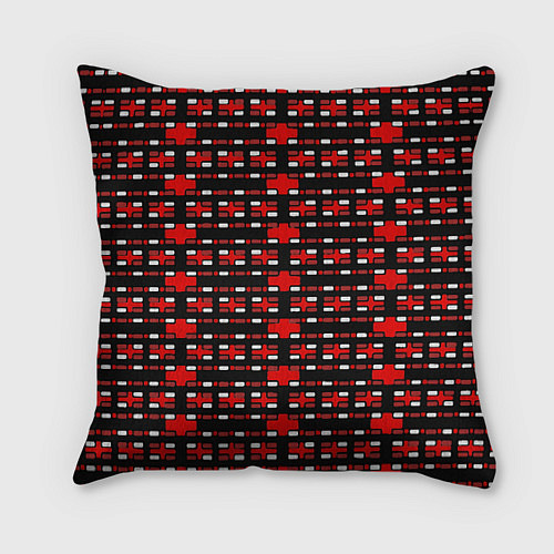Подушка квадратная Красные и белые кирпичики на чёрном фоне / 3D-принт – фото 1