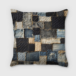 Подушка квадратная Заплатки пэчворк на джинсе
