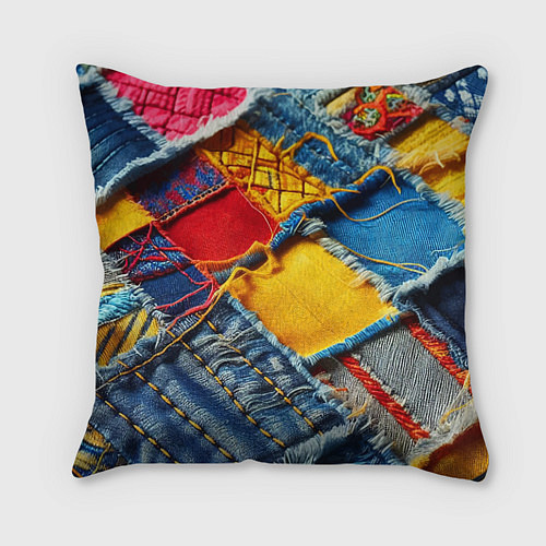 Подушка квадратная Colorful denim patchwork - ai art / 3D-принт – фото 1