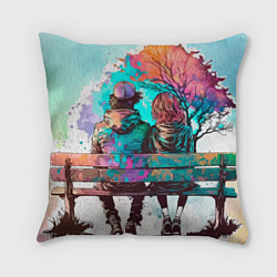 Подушка квадратная Девушка с парнем на скамейке, цвет: 3D-принт