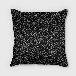 Подушка квадратная Белые завитушки на черном фоне, цвет: 3D-принт