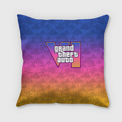 Подушка квадратная GTA 6 - пальмы и логотип, цвет: 3D-принт