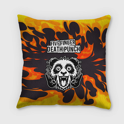 Подушка квадратная Five Finger Death Punch рок панда и огонь / 3D-принт – фото 1
