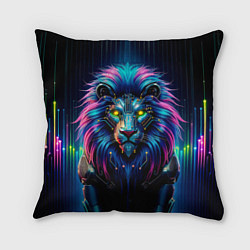 Подушка квадратная Неоновый лев в стиле киберпанк, цвет: 3D-принт