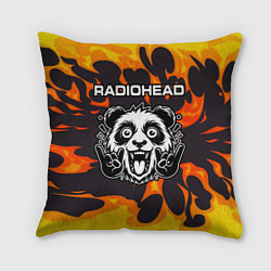 Подушка квадратная Radiohead рок панда и огонь