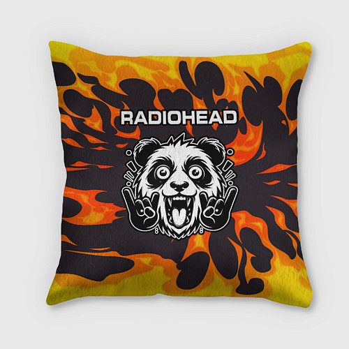 Подушка квадратная Radiohead рок панда и огонь / 3D-принт – фото 1