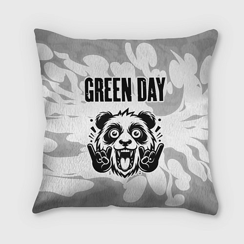 Подушка квадратная Green Day рок панда на светлом фоне / 3D-принт – фото 1