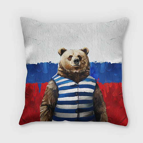 Подушка квадратная Медведь и флаг России / 3D-принт – фото 1