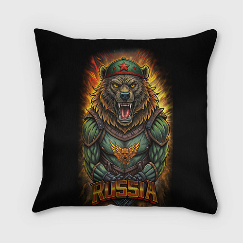 Подушка квадратная Мощный военный медведь СССР / 3D-принт – фото 1