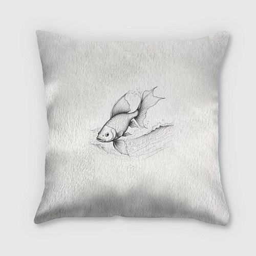 Подушка квадратная Рыба лайн арт стиль / 3D-принт – фото 1