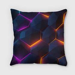 Подушка квадратная Неоновая яркая геометрическая абстракция со светом, цвет: 3D-принт