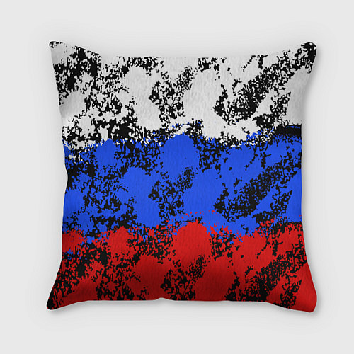 Подушка квадратная Российский флаг брызги / 3D-принт – фото 1