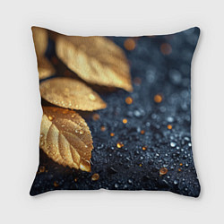 Подушка квадратная Золотые листья на темном фоне