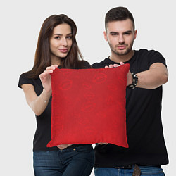 Подушка квадратная Паттерн алый контур губ на красном - lips red, цвет: 3D-принт — фото 2