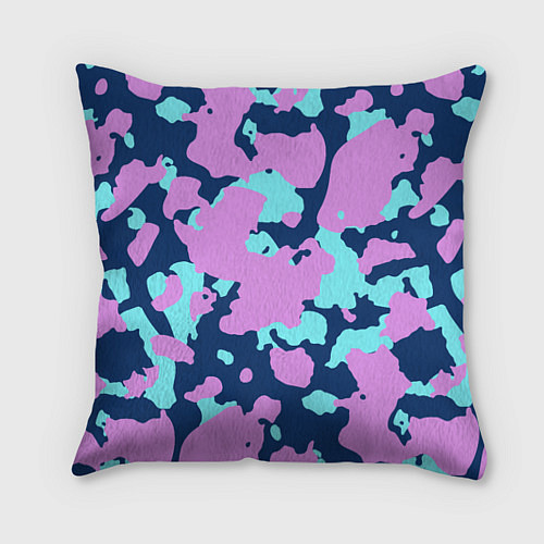 Подушка квадратная Паттерн с сиреневыми и голубыми пятнами / 3D-принт – фото 1