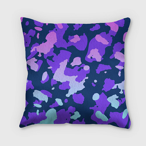 Подушка квадратная Паттерн с розовыми фиолетовыми и голубыми пятнами / 3D-принт – фото 1