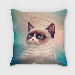 Подушка квадратная Мемный кот Grumpy Cat с нимбом, цвет: 3D-принт