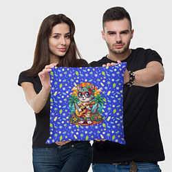 Подушка квадратная Кот играет на гитаре жарким летом, цвет: 3D-принт — фото 2