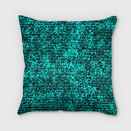 Подушка квадратная Ярко-голубой в чёрную текстурированную полоску / 3D-принт – фото 1