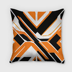 Подушка квадратная Чёрно-оранжевые широкие линии на белом фоне, цвет: 3D-принт