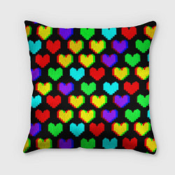 Подушка квадратная Сердечки глитч паттерн, цвет: 3D-принт
