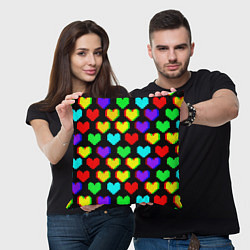Подушка квадратная Сердечки глитч паттерн, цвет: 3D-принт — фото 2