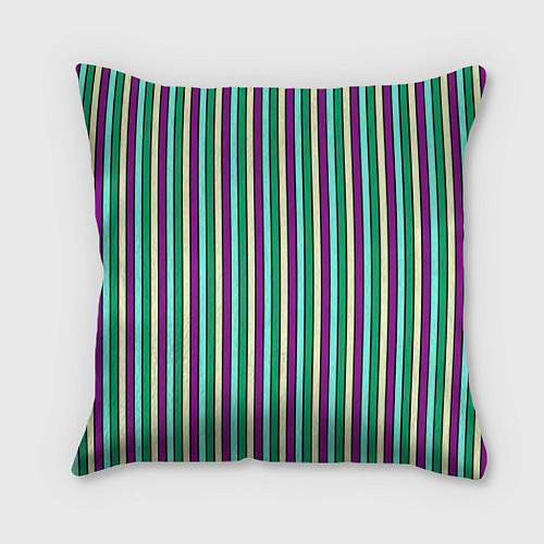 Подушка квадратная Фиолетово-зелёный полосатый / 3D-принт – фото 1