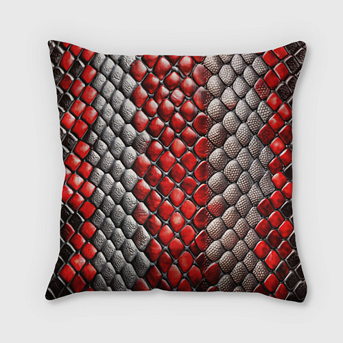 Подушка квадратная Змеиная объемная текстурная красная шкура / 3D-принт – фото 1