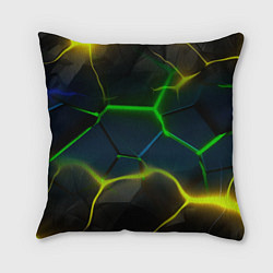 Подушка квадратная Неоновые яркие зеленые плиты с желтым светом