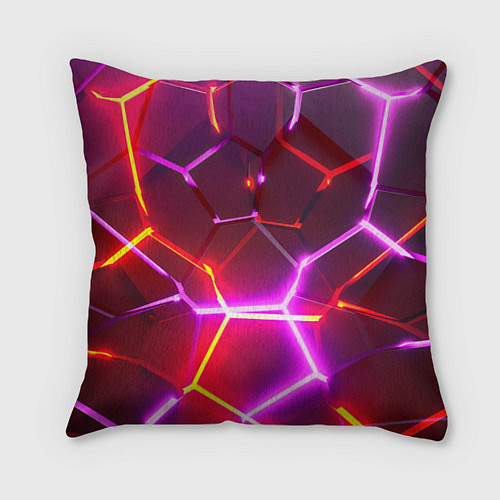Подушка квадратная Красные плиты с фиолетовым свечением / 3D-принт – фото 1