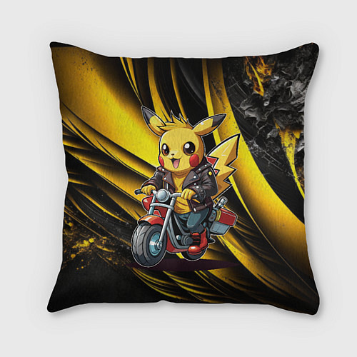 Подушка квадратная Пикачу на красном мотоцикле / 3D-принт – фото 1