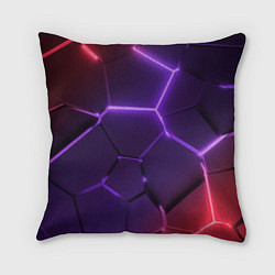 Подушка квадратная Красно-фиолетовые неоновые плиты в разломе