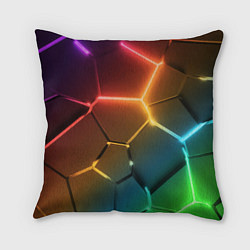 Подушка квадратная Радужные неоновые плиты в разломе