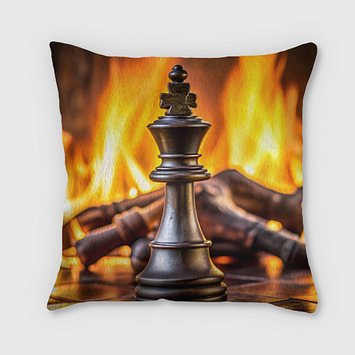Подушка квадратная Шахматы - король на фоне огня / 3D-принт – фото 1