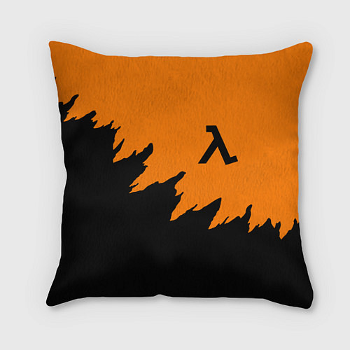 Подушка квадратная Half life чёрно оранжевый / 3D-принт – фото 1