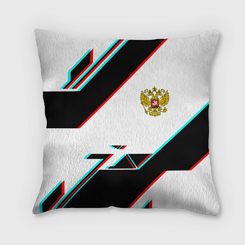Подушка квадратная Россия спортивная геометрия глитч / 3D-принт – фото 1