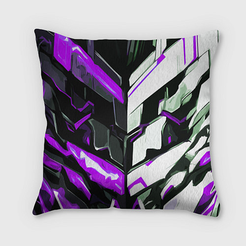 Подушка квадратная Хаотичная фиолетово-белая абстракция на чёрном фон / 3D-принт – фото 1