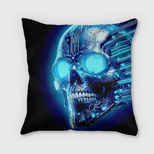 Подушка квадратная Neon cyber skull - ai art / 3D-принт – фото 1